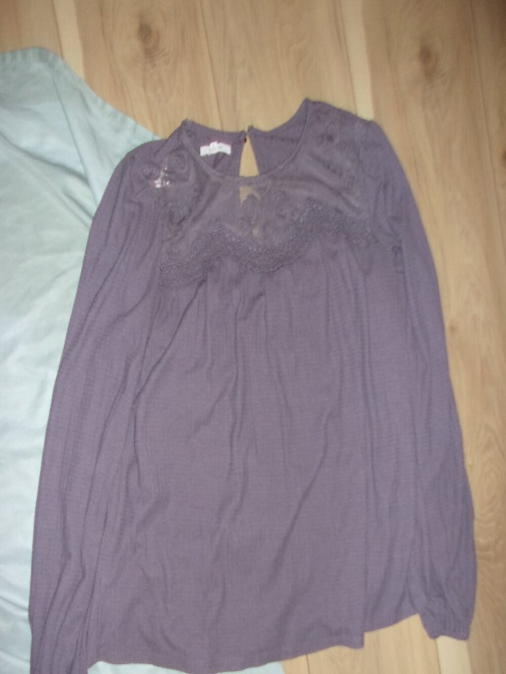 size small womens top shirt gray blouse casual dress lace long sleeve